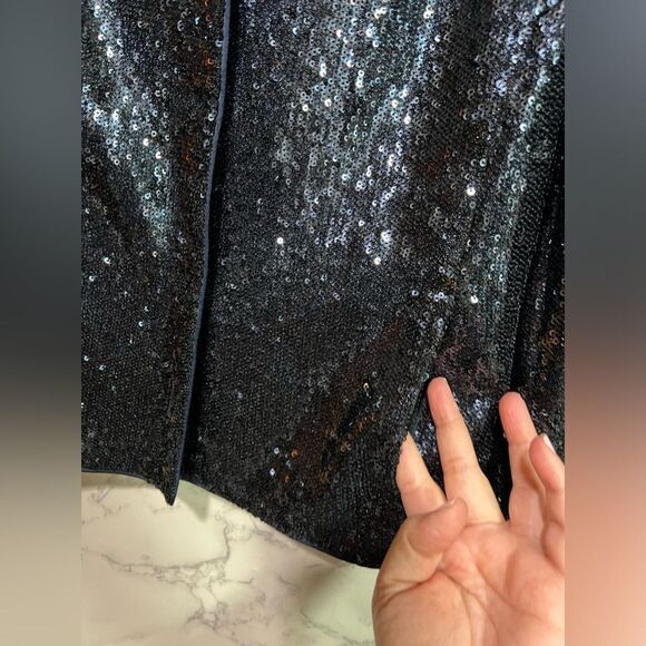 St. Emile Blue Sequin Short Cropped Jacket Size 6 - Picture 5 of 10